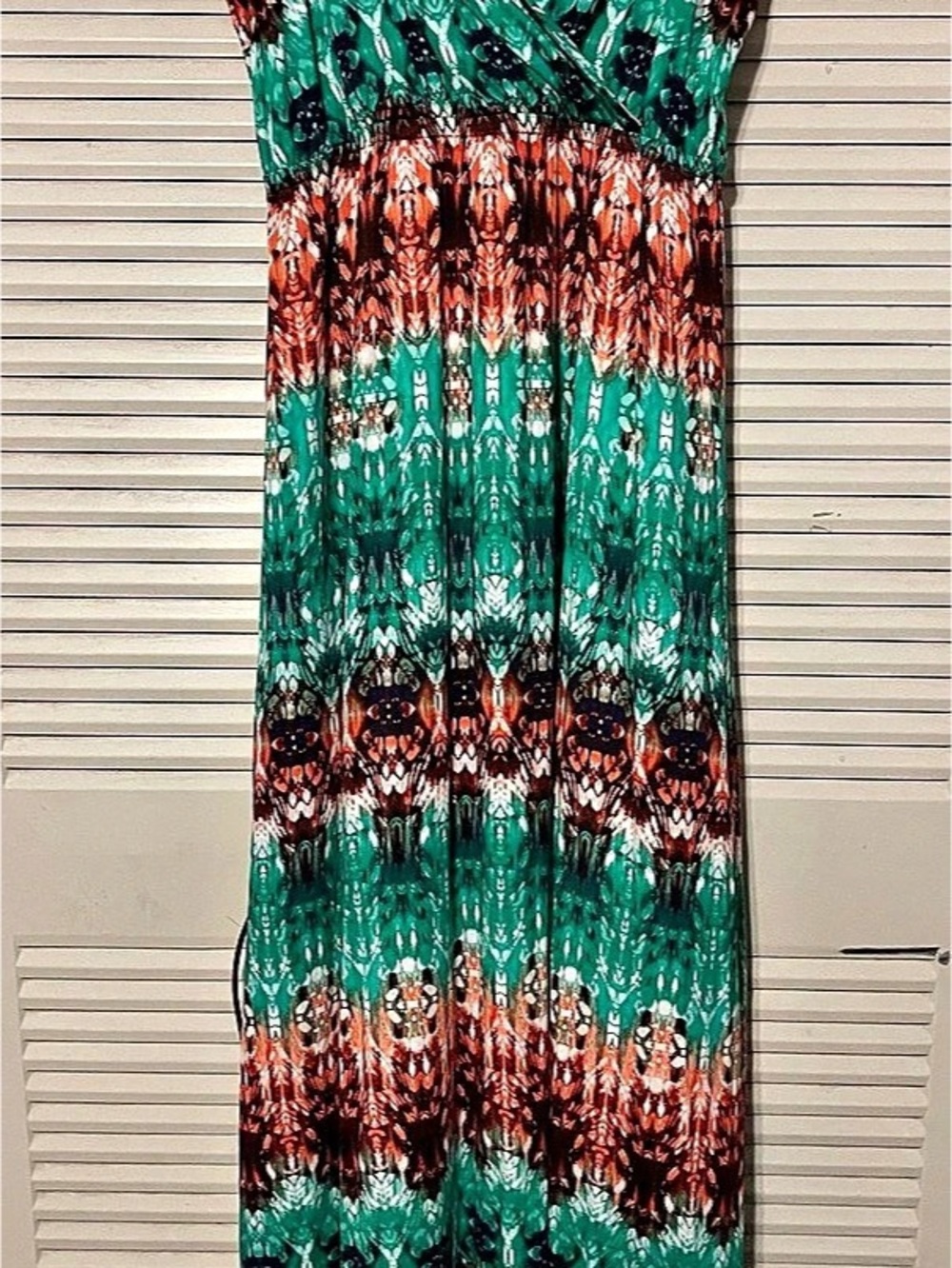 Calvin Klein Abstract Print Maxi Dress in Green, Rust, Orange & White, Like New
